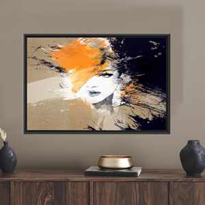 Modern Girl Canvas Print Art, Brown Wall Decor, Office Gift For Her,1P:Black <b>Framed</b> - Product Image 1
