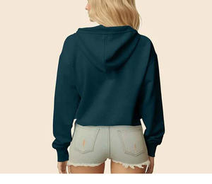 Nouvelle conception, col rond, ensembles de sport d'automne personnalisés, femmes, coton uni, ample, manches longues, pull court, capuche - Product Image 3