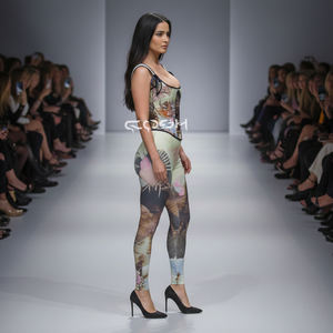 Sublimated Satin Corset Top With Tie-Up Shoulder Straps and Artistic Print Legging Matching Set In Vintage Goddess Artwork - Product Image 1