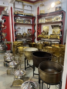 Phục vụ phụ kiện trong vàng bao gồm sang trọng chaffing món ăn với nắp máy chủ tấm đồ ăn nhẹ máy chủ standees trái cây hiển thị đứng - Product Image 5