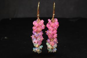 925 boucles d'oreilles en argent Sterling faites à la main naturel rose opale perlée grappe plaqué or pierre de naissance bijoux cadeau pour les femmes pour les fêtes - Product Image 5