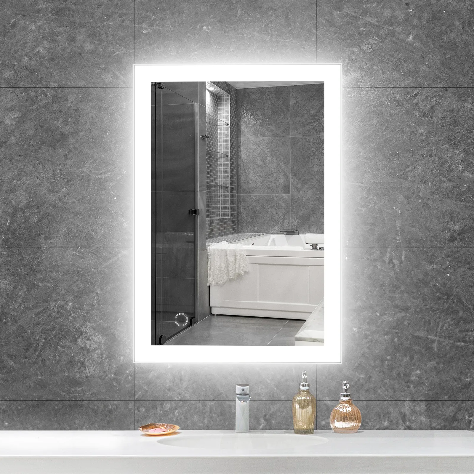 Waterproof IP44 Smart Decor Mirror Anti-Fog Dimmable Wall Mount Smart Bath Mirror Led Light Mirror Bathroom