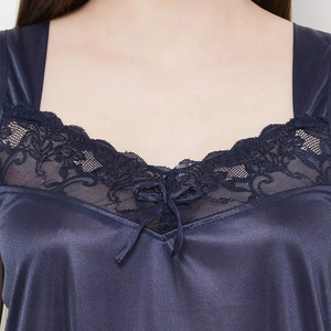 Women's Wholesale Breathable Silk Satin One Piece Sleeping Dress <b>Machine</b> Embroidered Nightgown with Drawstring Closure OEM 2026 - Product Image 6