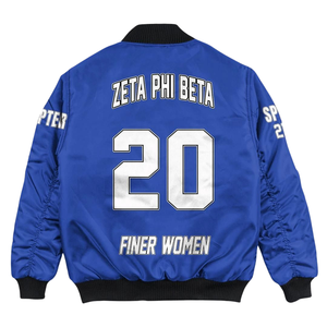 Chaqueta de Satén de la Hermandad Femenina Zeta Phi Beta, Ropa Griega ZPB Azul y Blanca, Bordado de Escudo 1920, Prenda Universitaria Premium - Product Image 2