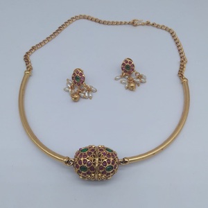 Simple Look Best Quality <b>Gold</b> Plated Hasli Necklace <b>Set</b> With <b>Earrings</b> For Wedding Party Wear Collection For Women - Product Image 1