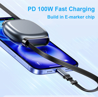 Chargeur USB C Type C Mini 100W à charge rapide, câble rétractable télescopique de 1m en PVC ABS, conducteur en cuivre pur, tressé