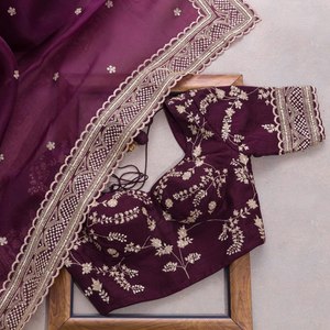 Designer Exclusive Latest Export Fancy Silk Fabric Embroidery <b>Blouse</b> <b>Sari</b> Saree Ethnic Bridal Weddings Stunning Trendy Tunic - Product Image 3
