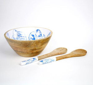 Tazón para servir de madera de acacia de alta demanda con cucharas desechables para servir frutas y ensaladas a precios al por mayor de La India - Product Image 6