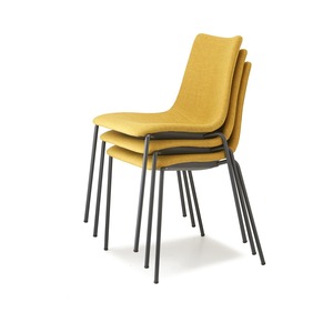Upholstered Stackable Dining <b>Chair</b> Fabric <b>Shell</b> Polycarbonate Anti-Shock Core 4 Metal Legs Chrome or Brass Effect for Restaurant - Product Image 6