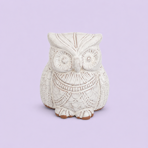 Estatua de Búho de Cerámica Blanca Rústica - Product Image 1