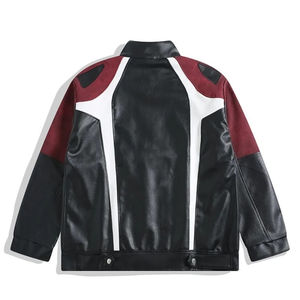 Chaqueta de cuero de motocicleta American Patchwork High Street solapa cremallera abrigos Hip Hop abrigo ropa masculina de moda Tops - Product Image 2