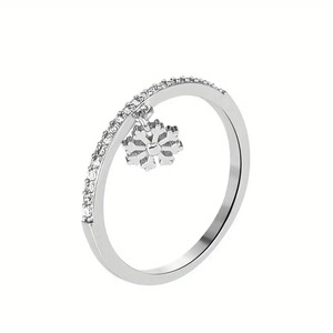 Bague demi-éternité en diamant de laboratoire, design flocon de neige, or blanc rose massif, cadeau pour femme, mariage, anniversaire - Product Image 2