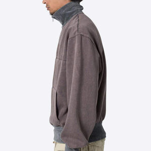 Unisex Vintage Washed Grey 100% Cotton <b>Fleece</b> <b>Quarter</b> <b>Zip</b> Windproof Eco-Friendly Sweatshirt Custom Pullover Turtleneck - Product Image 3