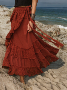 Jupe évasée style bohème pour femme, en tissu khadi coton, superposée, style bohème. - Product Image 3