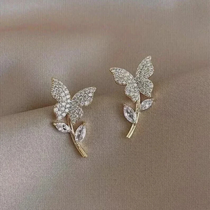 Dainty Butterfly Shapes Round Cut Moissanite Diamond <b>Stud</b> <b>Earrings</b> 14K <b>Gold</b> Fine Jewelry Wedding Party Bridal Gift for Lovers - Product Image 1