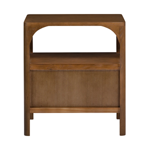 Modern Wooden Nightstand with Drawer and Open Shelf, Minimalist <b>Walnut</b> Bedside <b>Table</b> for Bedroom - Product Image 4