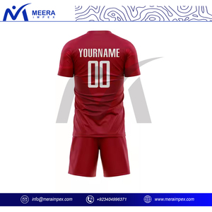 Uniforme de football sublimé personnalisé, couleur rouge foncé, maillot et short de football Votre propre équipe de conception, portez des uniformes de football - Product Image 4