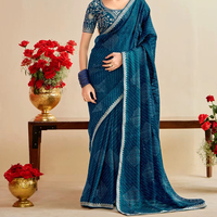Saree à motif fantaisie en georgette avec bordure brodée et chemisier brodé parfait pour tous les événements