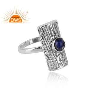925 argent Sterling oxydé naturel Lapis Lazuli pierres précieuses écorce conception déclaration bague bijoux personnalisés pour les femmes cadeau pour elle - Product Image 2