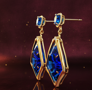 Boucles d'oreilles fantaisie en CZ bleu hydro 8*10 mm pour femmes, argent sterling 925 plaqué or 18 carats, bijoux en pierres précieuses pendantes, cadeau - Product Image 4