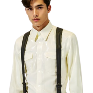 Mens Gridlock Leather and Mesh Collared <b>Harness</b> Red and Black Fetish Clubwear <b>Harness</b> <b>Top</b> - Product Image 4