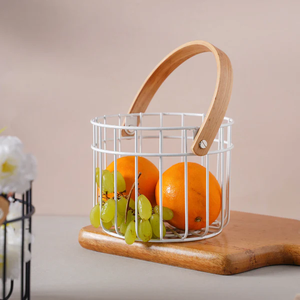 Metal Storage <b>Basket</b> With Wooden Handle Fruits and vegetables <b>basket</b> for kitchen organizer and <b>table</b> decor kitchen accessories - Product Image 1