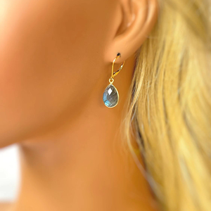 Mode élégant classique Labradorite Vintage 925 argent boucle d'oreille naturel lisse qualité boucle d'oreille cadeau pour dames fête de mariage - Product Image 1
