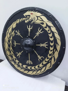 Bouclier Viking CH en bois peint antique, décoration ronde pour Halloween, cadeau pour cosplay viking par Calvin Handicraft - Product Image 3