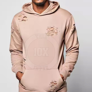 Mode tenue à la mode nouveau Design à manches longues hommes coton mélangé à capuche Slim Fit solide couleur unie hommes à capuche en détresse - Product Image 2