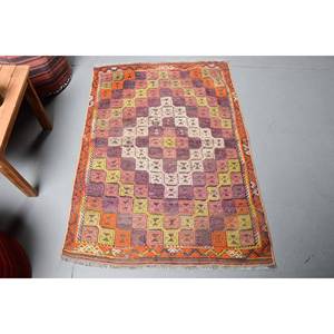 Púrpura naranja Vintage Kilim alfombra turca 3x4ft respetuoso con el medio ambiente lana látex respaldo rectángulo Patchwork comedor alfombra - Product Image 1