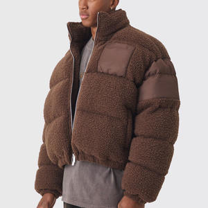 Nouveauté, blouson à col entonnoir Borg & nylon avec logo personnalisé en chocolat, veste coupe-vent matelassée en duvet pour hommes, hiver - Product Image 1