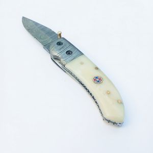 Cuchillo de Supervivencia Plegable de Acero de Damasco de Alta Calidad para Caza y Camping al Aire Libre, con Hoja de Cambio Rápido y Mango de Hueso Natural de Camello - Product Image 4