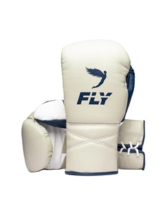 Guantes de Boxeo Blancos y Azules con Cordones, de Piel Vacuna Auténtica, para Entrenamiento Profesional de Muay Thai, Gran Venta - Product Image 1