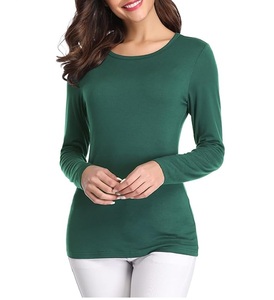 T-shirts à manches longues personnalisables de qualité supérieure pour femmes respirant léger O cou logo de broderie personnalisé grande taille solide automne - Product Image 5