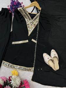 Ensemble Kurti Sharara Dupatta brodé pour femmes, vêtements ethniques noirs, tenue de soirée pour femmes - Product Image 5