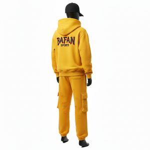 Women Premium Fleece Tracksuit Cotton Polyester <b>Brushed</b> Fabric Yellow Hoodie Jogger Set Screen Print Logo plus size Tracksuits - Product Image 5