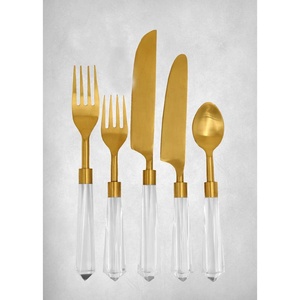 Juego de cucharas y cubiertos de acero inoxidable elegantes para regalo de boda con diseño real y logotipo personalizado, mango de resina blanca, gran oferta - Product Image 1