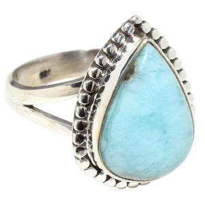 Anillos de Plata de Ley con Larimar de Corte Ovalado y Engaste de Bisel, Estilo Bohemio Plateado para Hombres, Mujeres y Unisex - Product Image 1