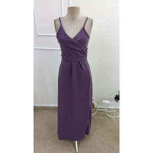 Women's Spaghetti Strap Wrap Neck Slit <b>Long</b> Imported Crepe Dress, 33223 - Product Image 4
