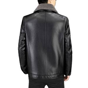 Chaqueta de cuero PU OEM para hombre, abrigo de invierno forrado de lana, cuello de solapa, estilo corto, chaqueta cálida y gruesa, ropa exterior para hombres de mediana edad - Product Image 5