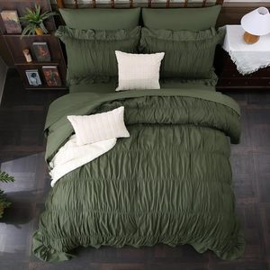 <strong>Olive</strong> <strong>Green</strong> Ruched Comforter Set King Size Boho Ruffle <strong>Bedding</strong> 7 Pcs Fluffy Luxury Ruffle Comforter <strong>Bedding</strong> Set - Product Image 1