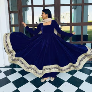 VISHNU K DESIGNS <b>Top</b>-Pent Vintage Style Embroidered Floor-Length Suit Heavy Viscoze <b>Velvet</b> Dupatta 3mm Sequence Quick Dry Party - Product Image 1