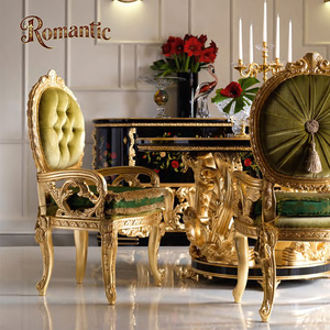 Set di <span class=keywords><strong>Tavolo</strong></span> e Sedie da Pranzo Retrò di Lusso per Appartamenti di Piccole Dimensioni con Intagli in Legno, Stile <span class=keywords><strong>Barocco</strong></span> <span class=keywords><strong>Nero</strong></span> e Oro - Product Image 3