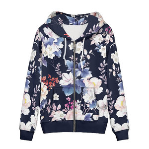 เสื้อฮู้ดผ้าเทอร์รี่สำหรับผู้หญิง ฤดูหนาว สีกรมท่า ลายดอกไม้ พิมพ์ลาย น้ำหนักเบา มีตัวเลือกโลโก้ด้านหน้า เหมาะสำหรับสวมใส่ลำลอง - Product Image 1