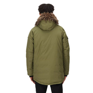 Veste parka imperméable rembourrée verte pour homme avec plusieurs poches et fausse fourrure sur le capuchon Vestes respirantes pour homme - Product Image 2