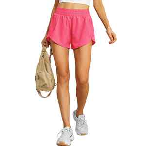 กางเกงขาสั้นเอวสูงของผู้หญิง96% ผ้าไนลอน4% สแปนเด็กซ์ดีไซน์สปอร์ตรัดรูปพร้อมกระเป๋าซ่อนระบายอากาศซับในเอวที่ซ่อนอยู่ - Product Image 3