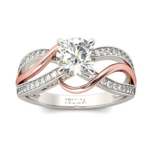 Anillo de Compromiso Jeulia de Dos Tonos con Moissanita Entrelazada - Plata de Ley Chapada en Rodio - Product Image 1