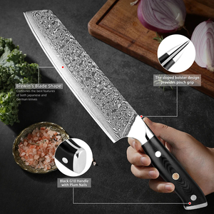 Venta al por mayor personalizado de alta calidad OEM ODM servicio Damasco cuchillo de Chef japonés Super acero cuchillo de cocina mango negro cuchillo afilado - Product Image 4