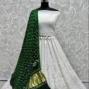 Diseñador Lakhanvi Cotton Thread trabajo Lehenga con Pure Bandhani Dupatta - Product Image 1