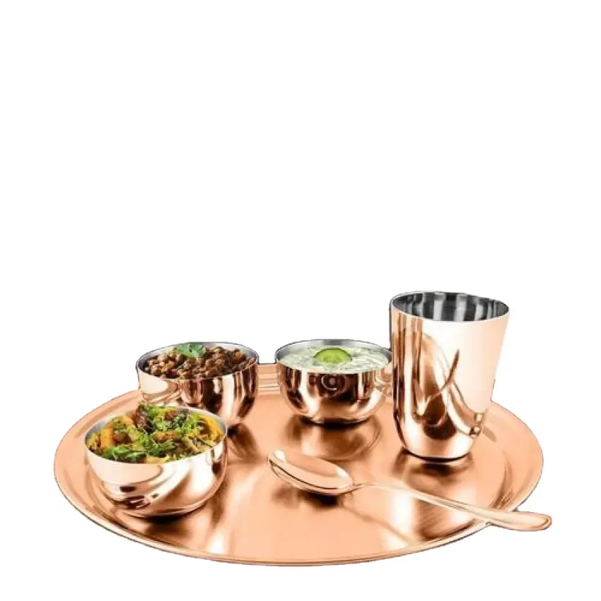 Premium Indiase Hoge Kwaliteit Puur Bronzen Kansa Thali Set Voor Dineren Servies Bestaat Uit Lepelpuddingglas Thali Goedkoop